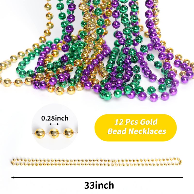 ZZYFGH 33'' 7mm St Patricks Day Beads Necklace  Mardi Gras Beads Necklace Bulk  Metallic Gold Beaded Necklace  Party Costume Necklace(12 Pcs) - Image 2